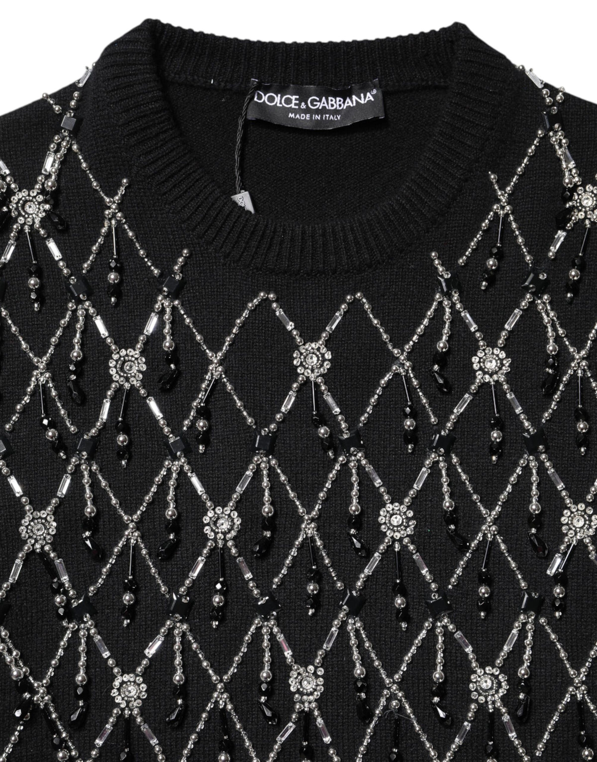 Dolce & Gabbana Black Cashmere Embellished Long Sleeves Top