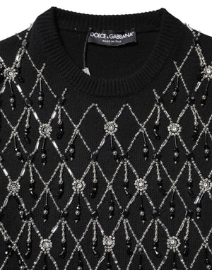 Dolce & Gabbana Black Cashmere Embellished Long Sleeves Top