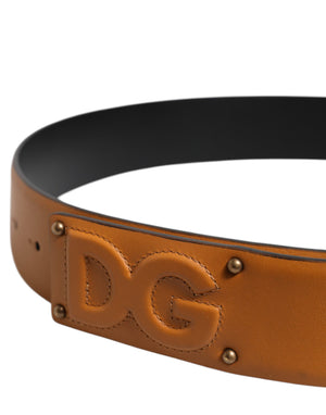 Dolce & Gabbana Brown Leather Buckle DG Logo Embossed Belt