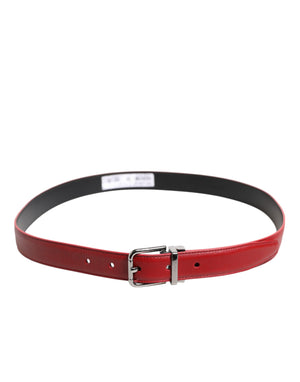Dolce & Gabbana Red Leather Silver Tone Metal Buckle Belt