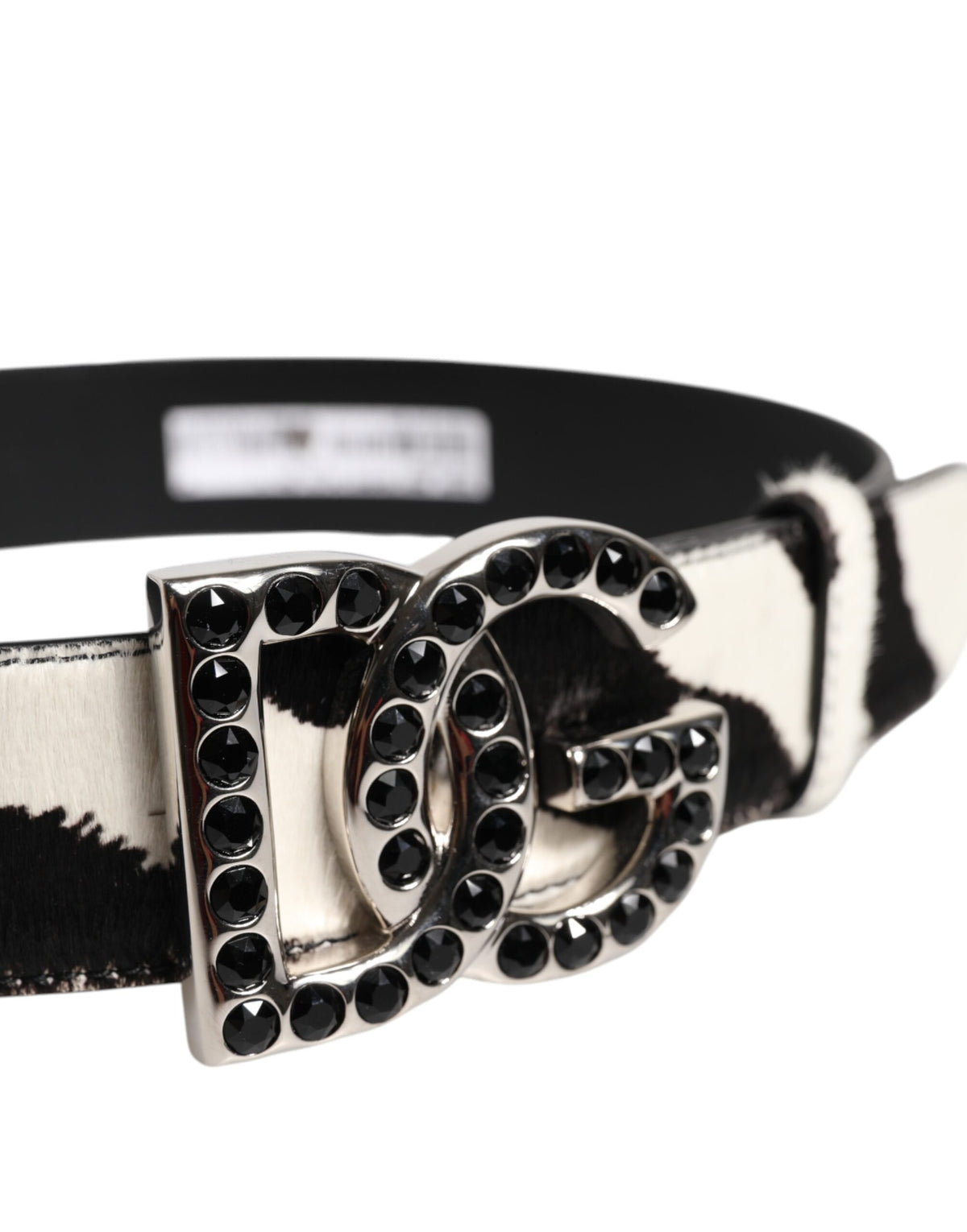 Dolce & Gabbana White Black Leather Zebra DG Crystal Buckle Belt