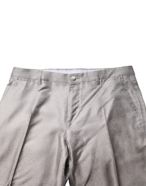 Dolce & Gabbana Light Gray Jacquard Silk Dotted 2 Piece Suit