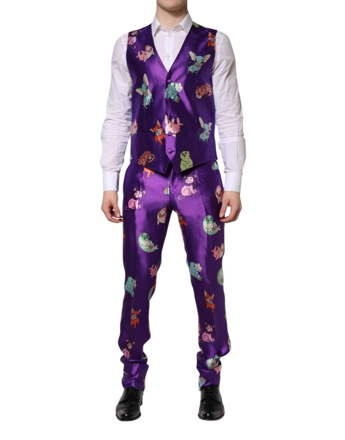 Dolce & Gabbana Purple Silk Animal Print 3 Piece Suit