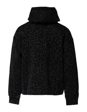 Dolce & Gabbana Black Leopard Full Zip Hooded Sweatshirt Sweater