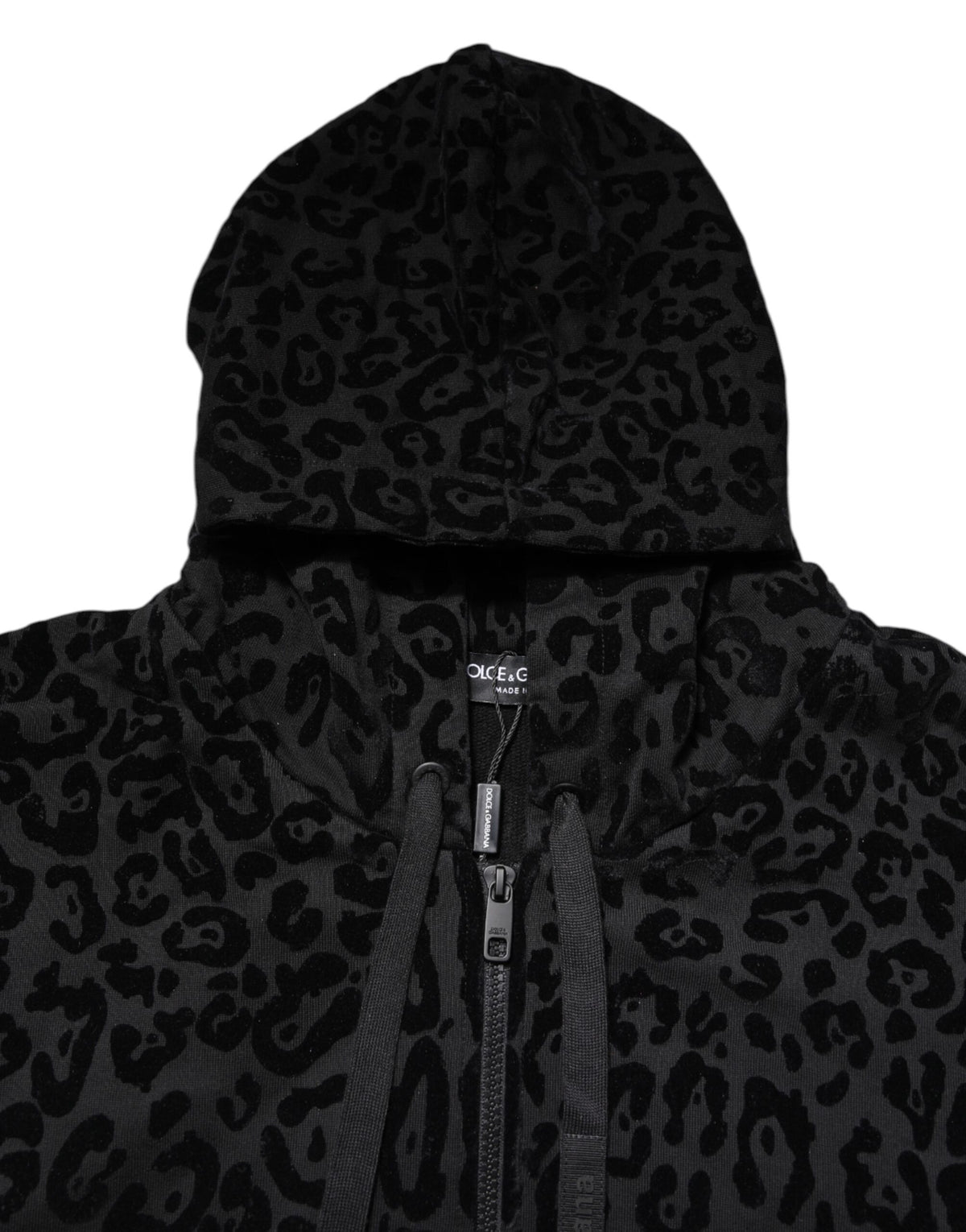Dolce & Gabbana Black Leopard Full Zip Hooded Sweatshirt Sweater
