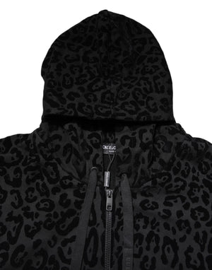 Dolce & Gabbana Black Leopard Full Zip Hooded Sweatshirt Sweater