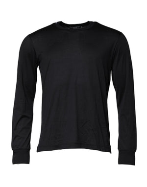 Dolce & Gabbana Dark Blue Silk Crew Neck Men Pullover Sweater