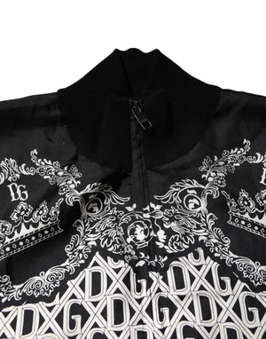 Dolce & Gabbana Black White Bandana Print Full Zip Sweater