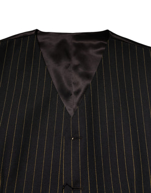 Dolce & Gabbana Black Stripes Wool Formal Men Waistcoat Vest