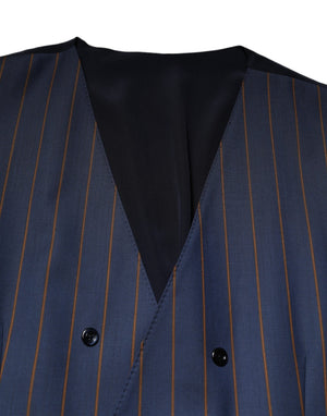 Dolce & Gabbana Blue Stripes Wool Formal Men Waistcoat Vest