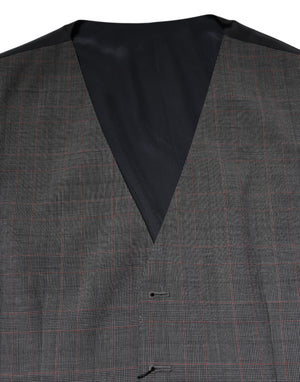 Dolce & Gabbana Gray Plaid Wool Formal Dress Waistcoat Vest