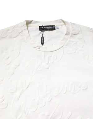 Dolce & Gabbana White Cotton Logo Embossed Crew Neck T-shirt