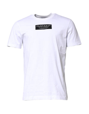 Dolce & Gabbana White Cotton Logo Patch Crew Neck T-shirt
