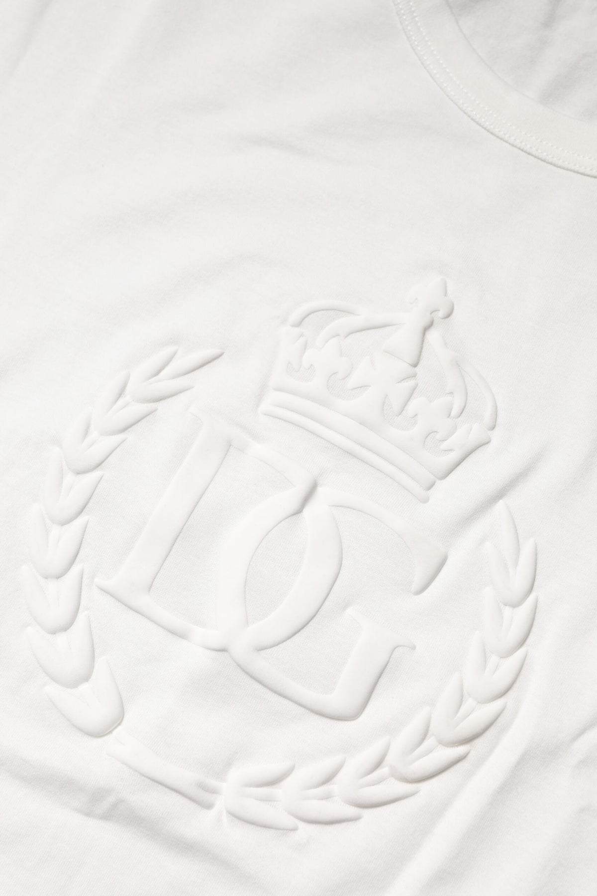 Dolce & Gabbana White Cotton DG Crown Embossed T-shirt
