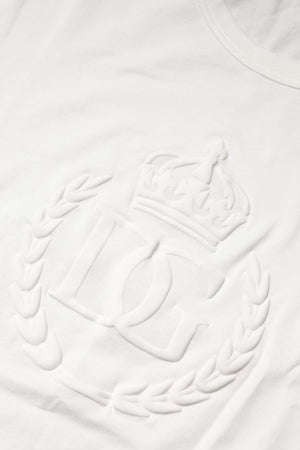 Dolce & Gabbana White Cotton DG Crown Embossed T-shirt