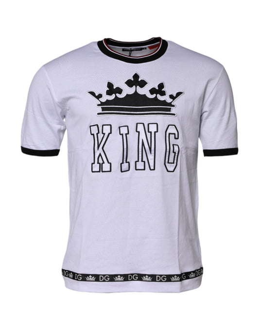 Dolce & Gabbana White Cotton Crown King Embroidery T-shirt