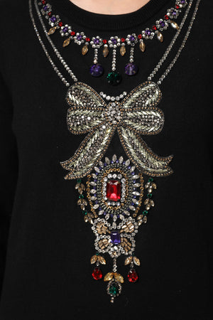Dolce & Gabbana Black Cashmere Crystal Embellished Sweater
