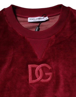 Dolce & Gabbana Red Cotton Velvet Crew Neck Pullover Sweater