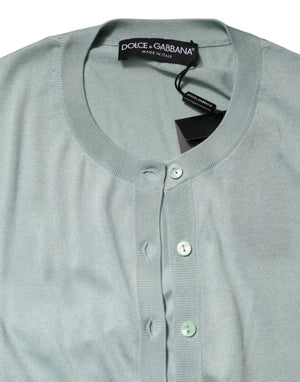 Dolce & Gabbana Light Green Silk Button Down Cardigan Sweater