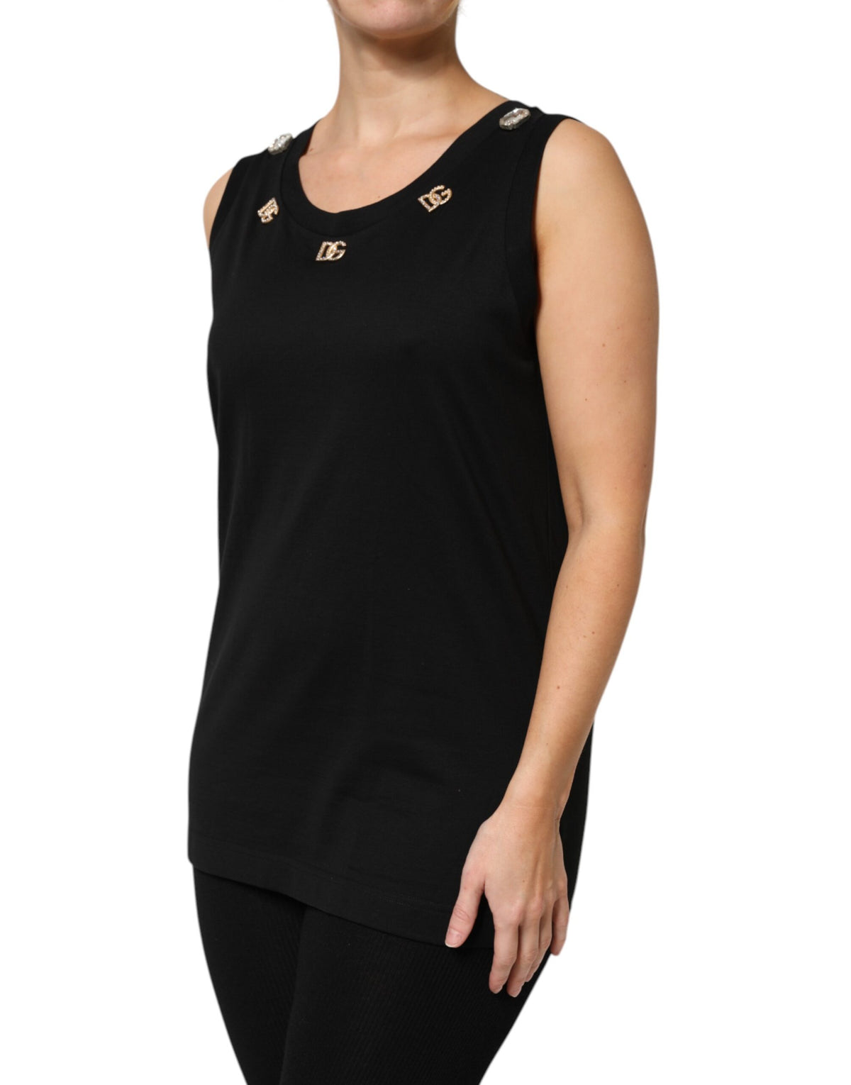 Dolce & Gabbana Black DG Embellished Sleeveless Tank Top