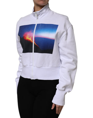 MSGM White Graphic Print Cotton Long Sleeves Full Zip Bomber Jacket
