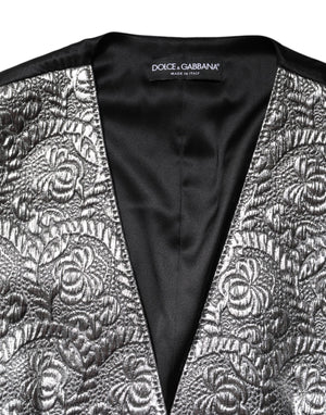 Dolce & Gabbana Silver Floral Jacquard Sleeveless Vest Top