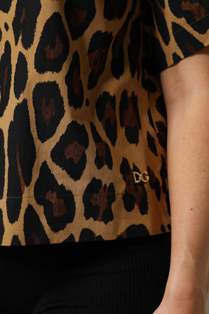 Dolce & Gabbana Brown Leopard Short Sleeve Collared Polo Top