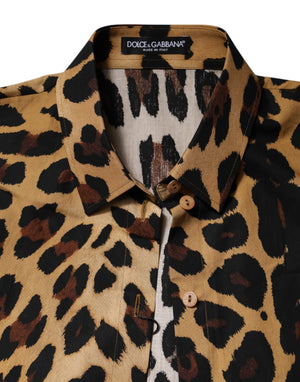Dolce & Gabbana Brown Leopard Short Sleeve Collared Polo Top