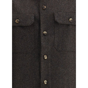 Brunello Cucinelli Brown Fleece Wool Pattern Shirt