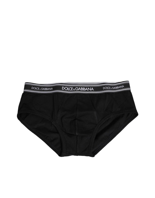 Dolce & Gabbana Black Cotton Stretch Logo Print Brief Underwear