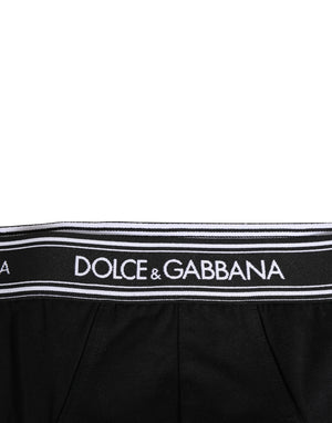 Dolce & Gabbana Black Cotton Stretch Logo Print Brief Underwear