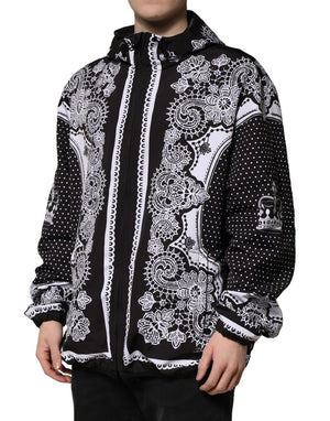 Dolce & Gabbana Black Bandana Print Hooded Bomber Jacket
