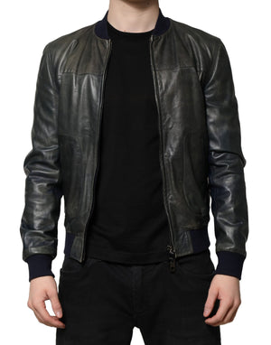 Dolce & Gabbana Black Lambskin Leather Biker Full Zip Jacket
