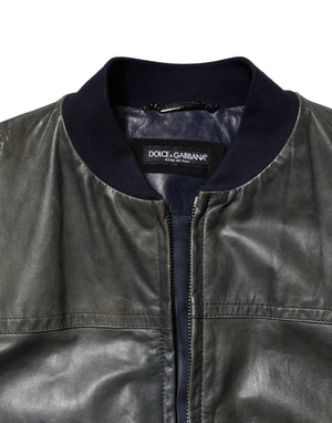 Dolce & Gabbana Black Lambskin Leather Biker Full Zip Jacket