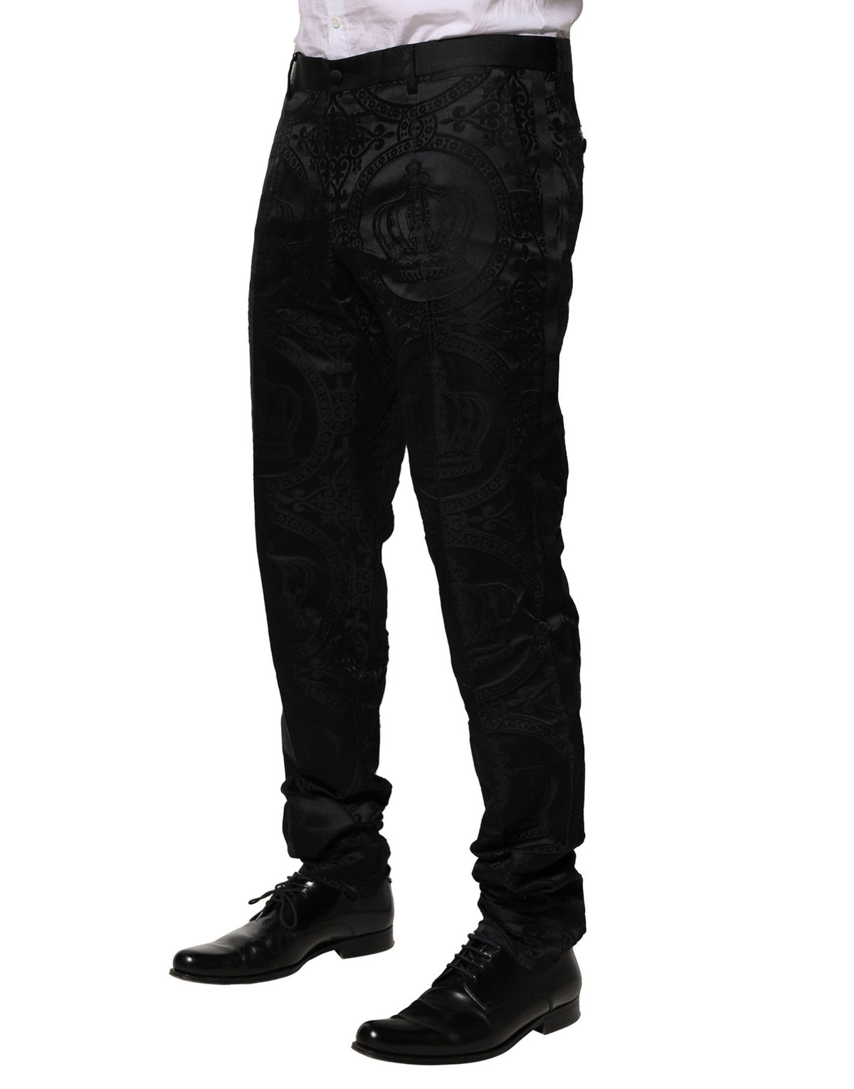 Dolce & Gabbana Black Cotton DG Crown Dress Pants