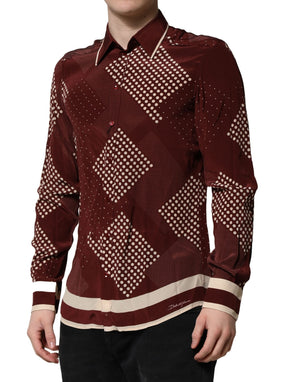 Dolce & Gabbana Maroon Dotted Silk Long Sleeve Casual Shirt