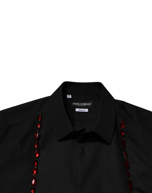 Dolce & Gabbana Black Crystal GOLD Formal Men Dress Shirt