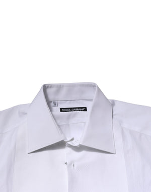 Dolce & Gabbana White GOLD Crown Cotton Dress Formal Shirt