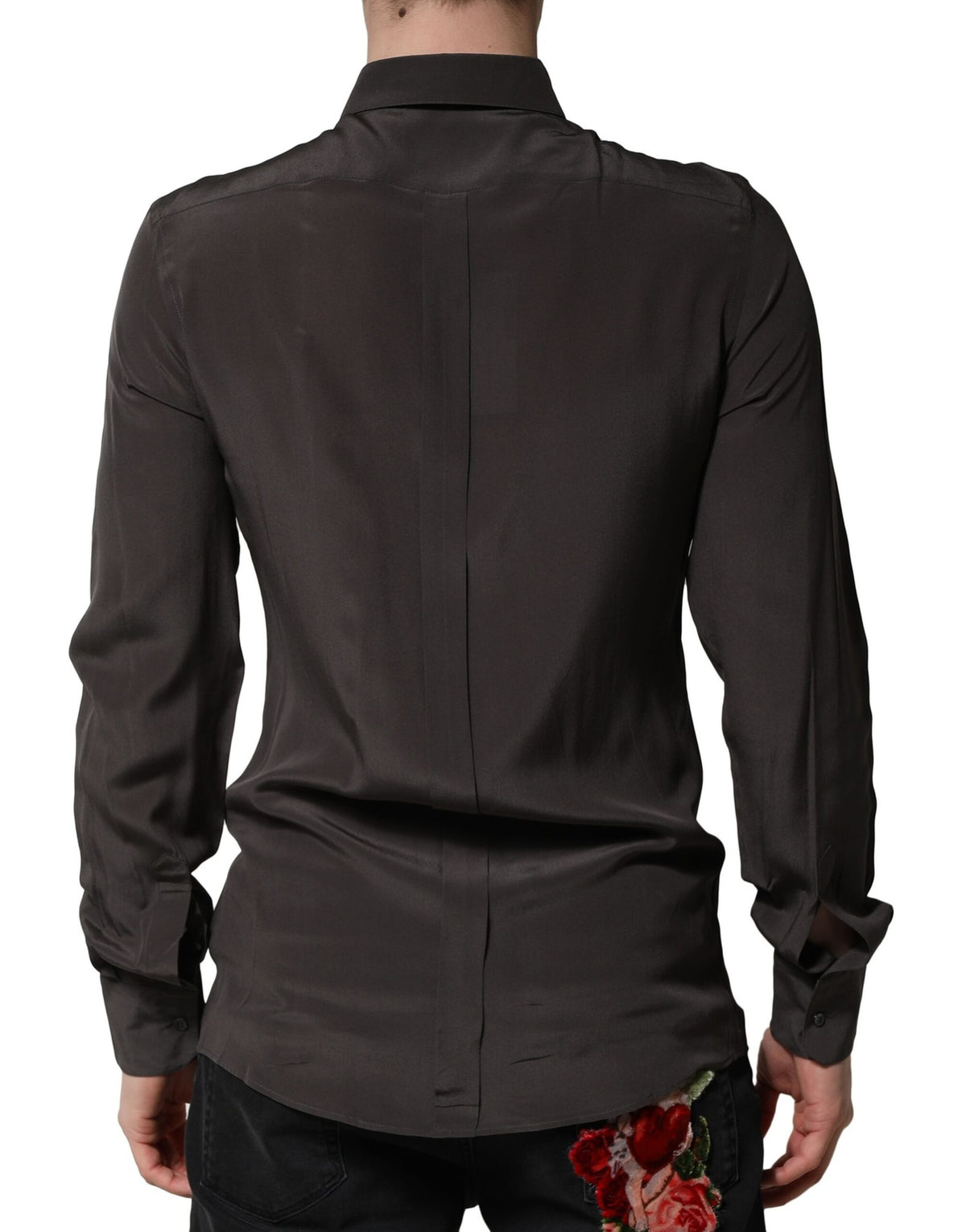 Dolce & Gabbana Dark Brown Silk GOLD Men Dress Formal Shirt