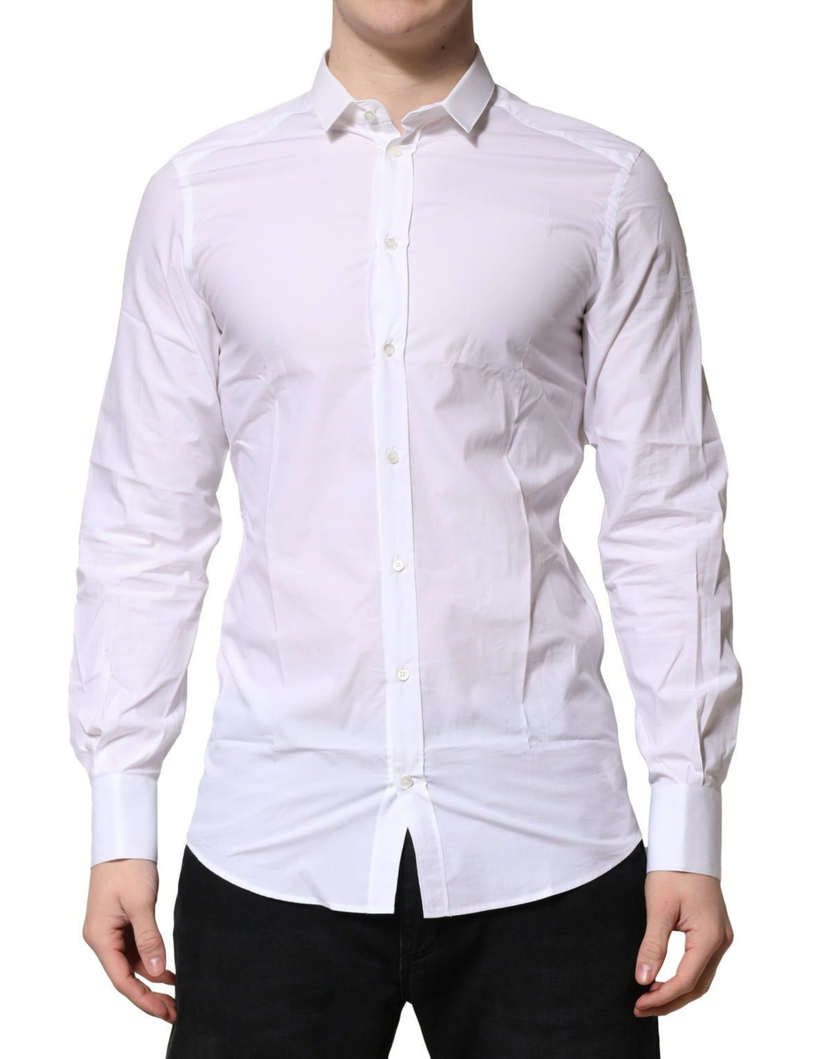 Dolce & Gabbana White Cotton GOLD Long Sleeves Formal Shirt