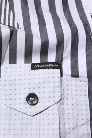 Dolce & Gabbana White Gray Striped Cotton Men Casual Shirt