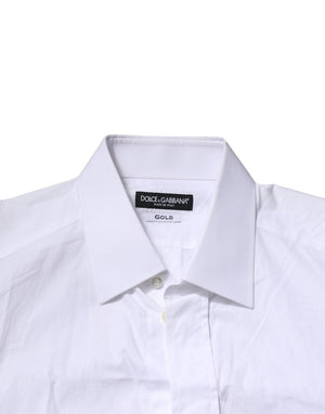 Dolce & Gabbana White GOLD Cotton Men Dress Formal Shirt