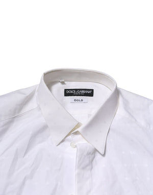Dolce & Gabbana White GOLD Long Sleeves Dress Men Formal Shirt