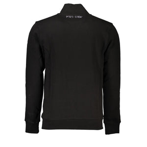 La Martina Black Cotton Men Sweater with Central Pockets and Zip