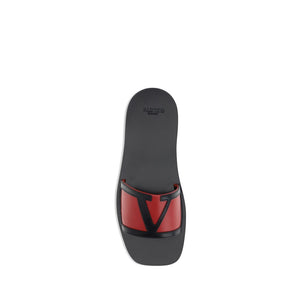 Valentino Garavani Red Calf Leather Bos Taurus Flat Sandals