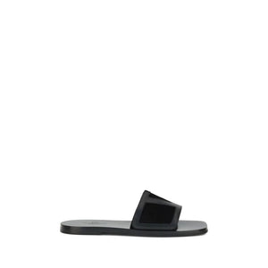 Valentino Garavani Black Calf Leather Bos Taurus Flat Sandals
