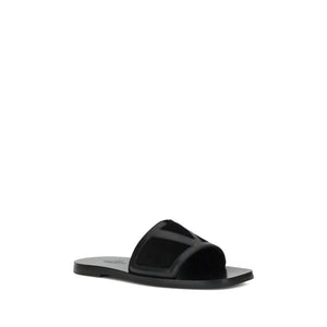 Valentino Garavani Black Calf Leather Bos Taurus Flat Sandals