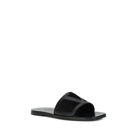 Valentino Garavani Black Calf Leather Bos Taurus Flat Sandals