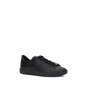 Valentino Garavani Black Calf Leather Bos Taurus Low Top Sneakers
