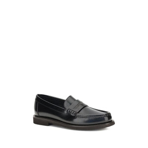 Brunello Cucinelli Black Calf Leather Bos Taurus Slip-On Loafers
